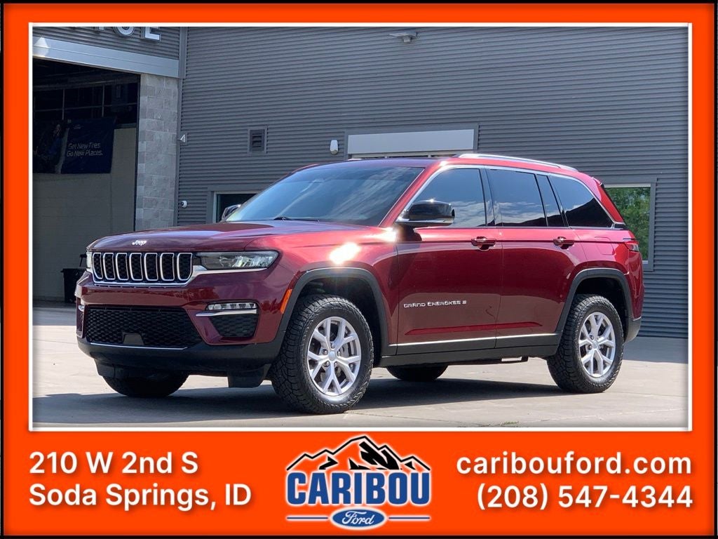 2022 Jeep Grand Cherokee Limited in Velvet Red Pearlcoat — front three-quarter view