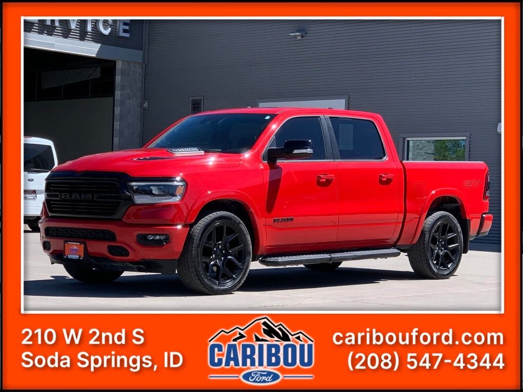2022 RAM 1500 Laramie in Flame Red Clearcoat — front three-quarter view