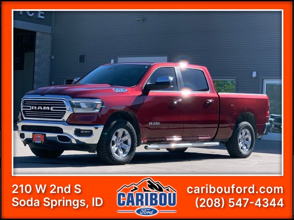 2024 RAM 1500 Laramie in Delmonico Red Pearlcoat — front three-quarter view