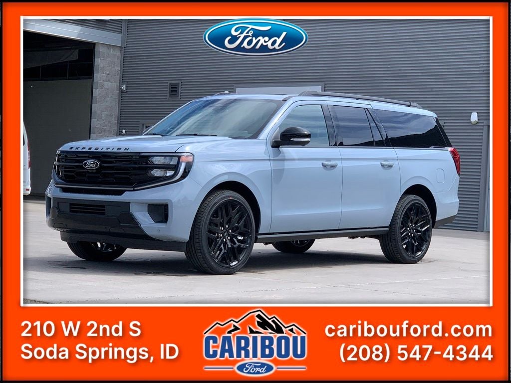 2026 Ford Expedition Max Platinum in Glacier Gray Metallic Tri-Coat — front three-quarter view