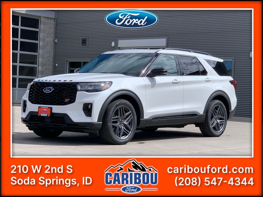 2026 Ford Explorer ST in Star White Metallic Tri-Coat — front three-quarter view