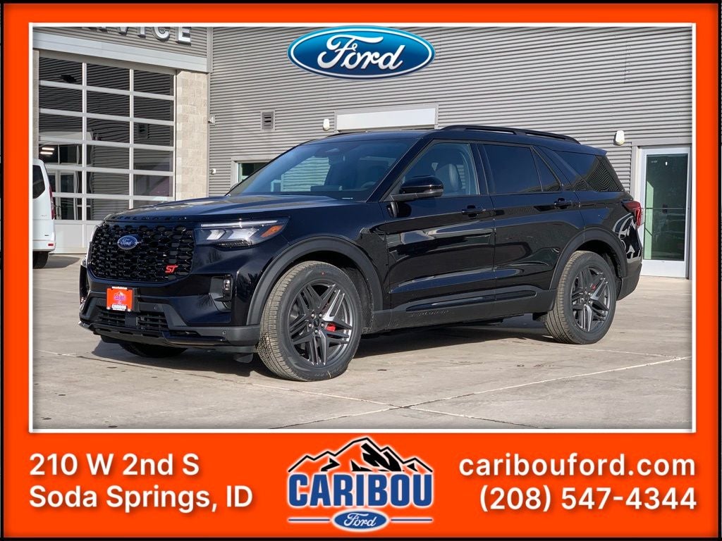 2026 Ford Explorer ST in Agate Black Metallic — front three-quarter view