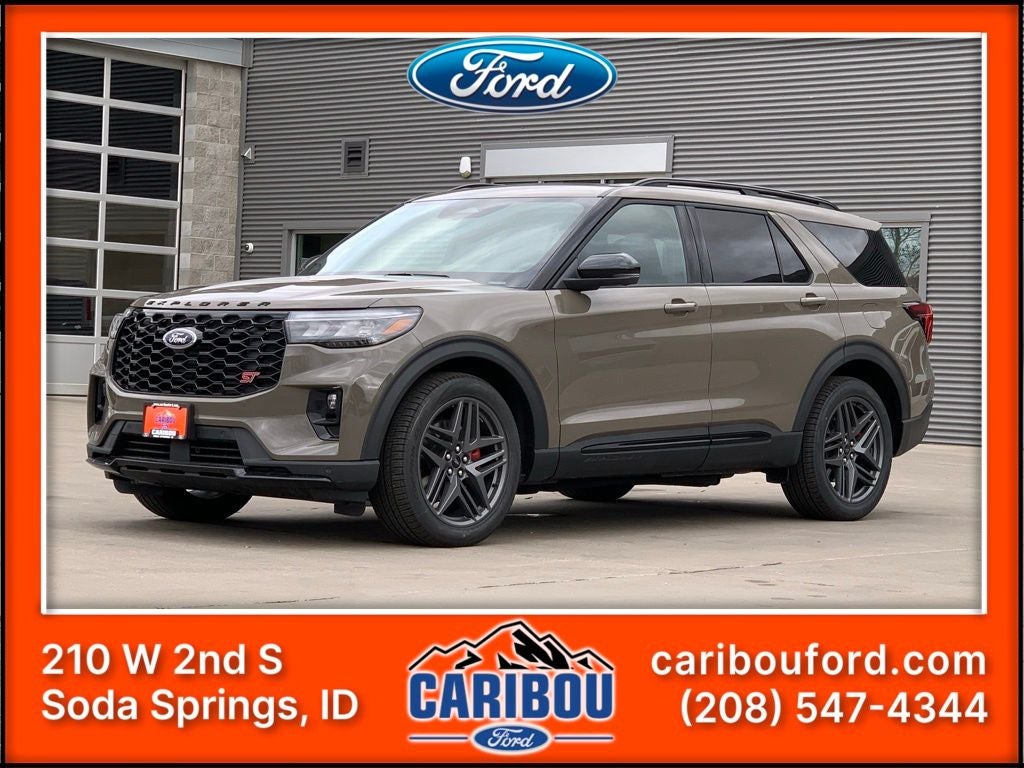 2026 Ford Explorer ST in Marsh Gray — front three-quarter view