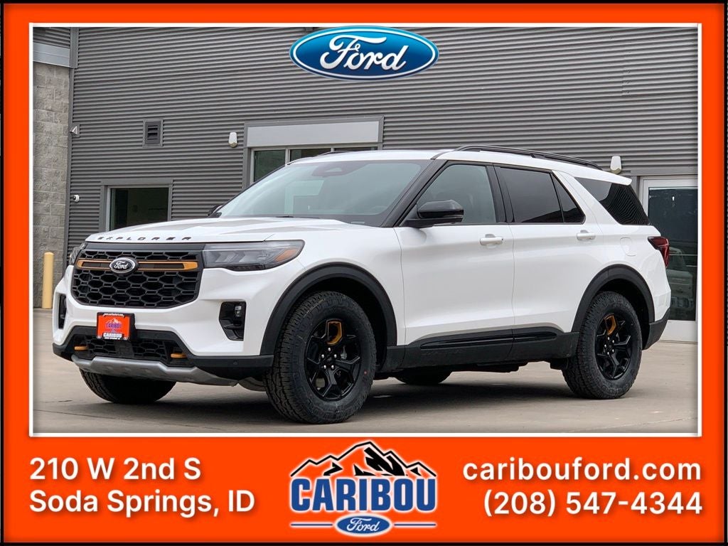 2026 Ford Explorer Tremor in Star White Metallic Tri-Coat — front three-quarter view