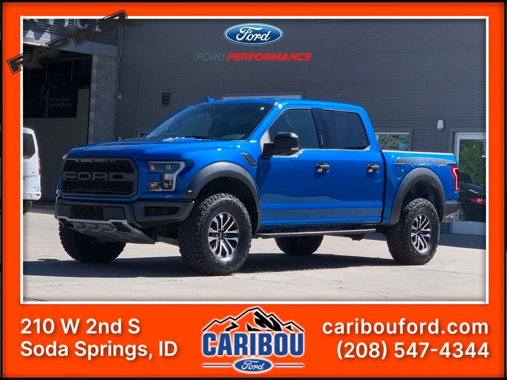 2019 Ford F-150 Raptor in Blue Metallic — front three-quarter view