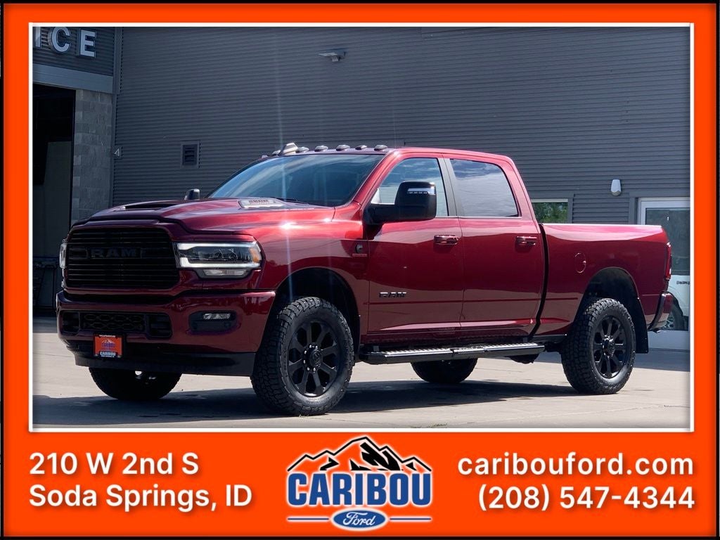 2024 RAM 2500 Laramie in Delmonico Red Pearlcoat — front three-quarter view