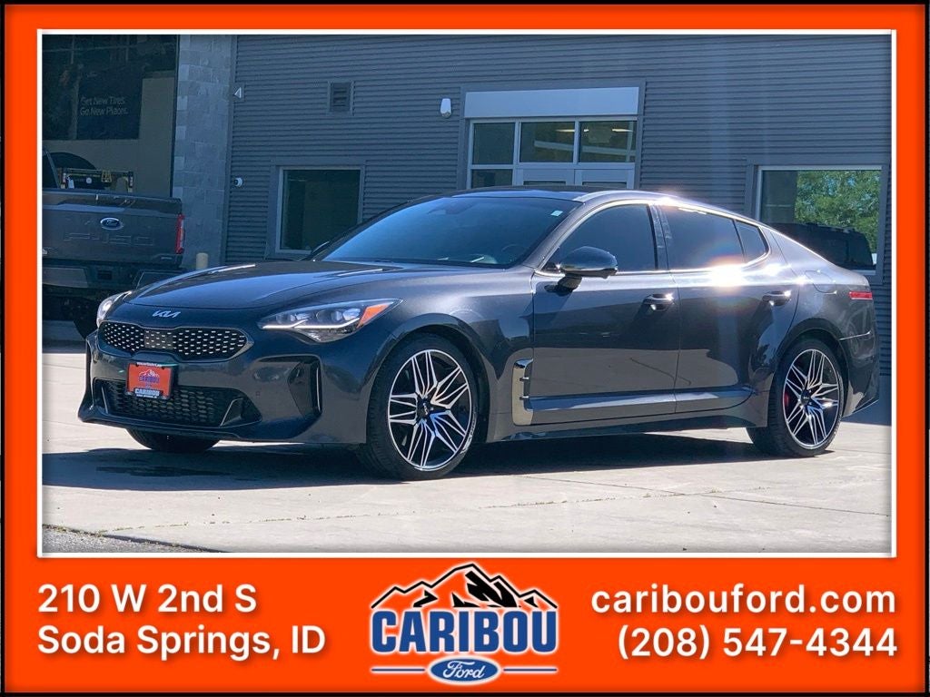 2023 Kia Stinger GT2 in Panthera Metal — front three-quarter view